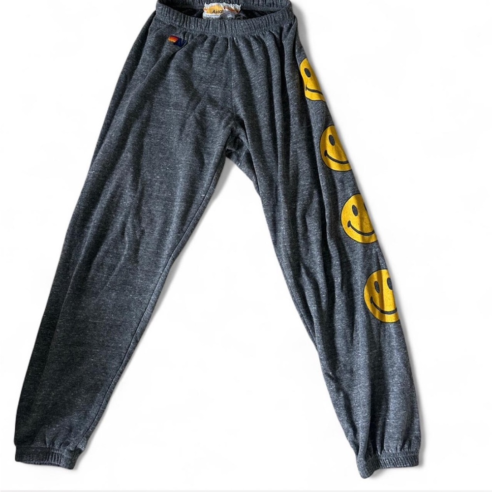 Grey Aviator Nation grey sweatpants with smiley faces